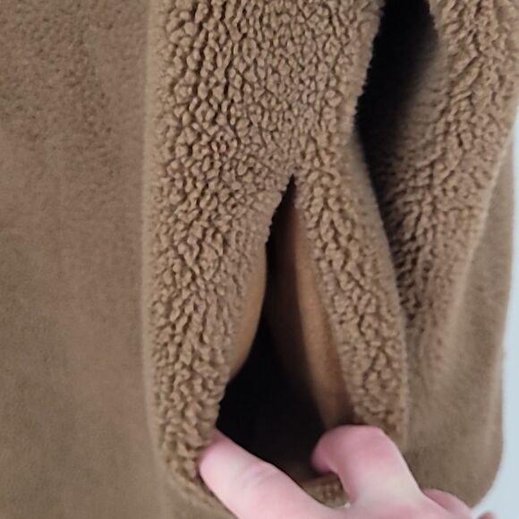 Rebecca Minkoff Brown Faux Shearling Button Down Long Overcoat w/Pockets Size XL - Picture 8 of 15